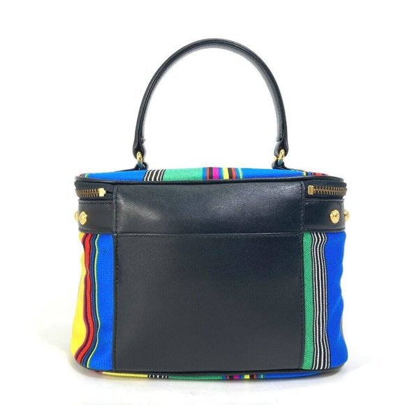 VERSACE vintage stripe Hand Bag pouch with mirror Vanity bag Multicolore - Picture 2 of 16